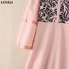 VONDA Elegant Women Puff Sleeve Print Patchwork Casual Loose Maxi Dress