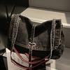 Denim Bag, Casual Patchwork Bag, Trendy Portable Messenger Bag, Women's Washed Cloth, Shoulder Bag for College and Middle School Students In Class