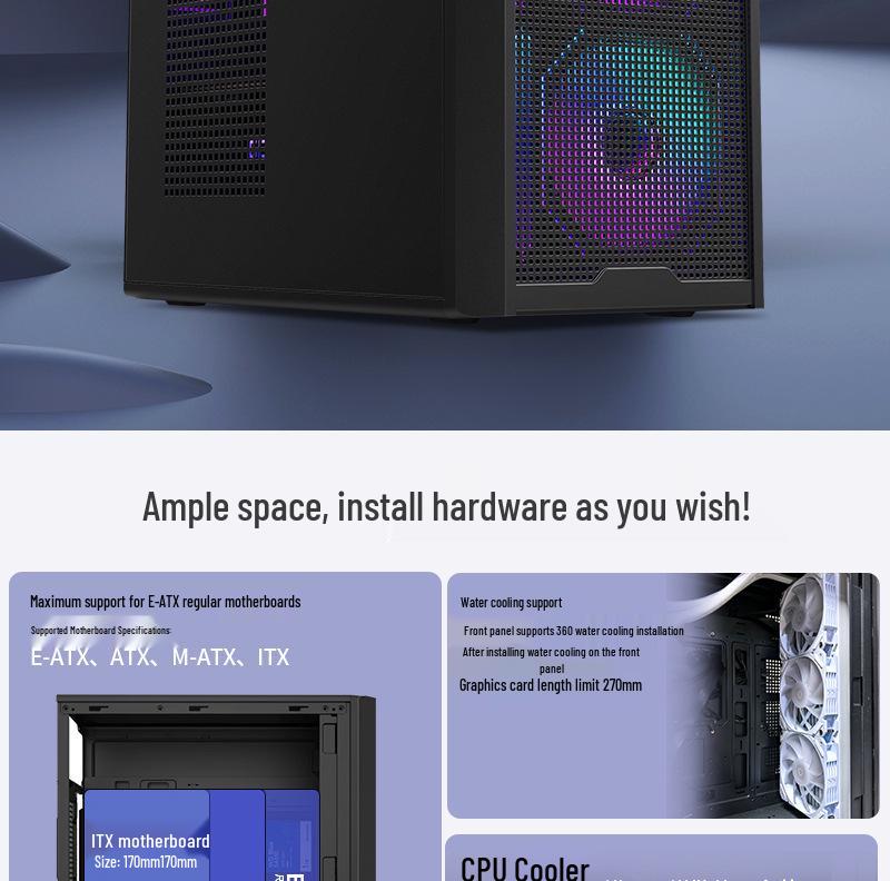 E-ATX Gaming Desktop Case with 360 Water Cooling Support