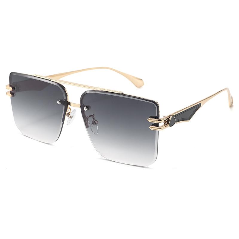 Double Beam Super Large Frame Half Frame Metal Double Beam Outdoor Sunshade Sunglasses Men'S Fashion Sunglasses