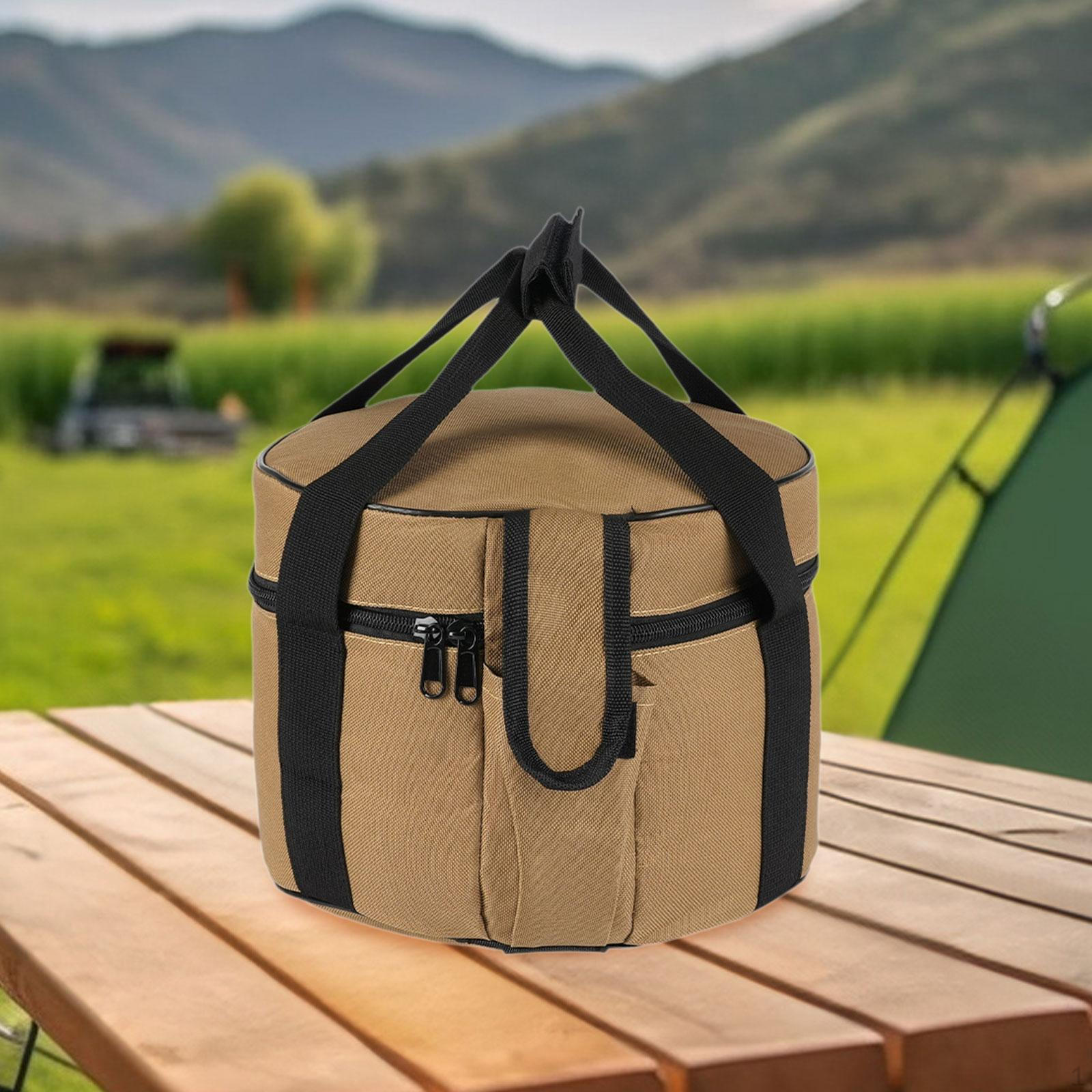 

Outdoor Cooking Utensils Storage Bag Camping Cylinder Cookware Organizer with Handle for Party Khaki M