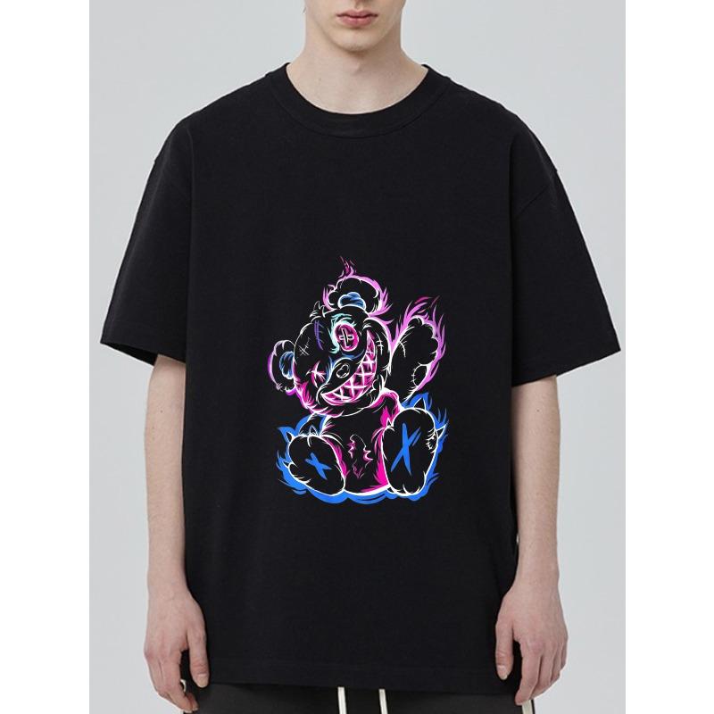 

Black T Shirt with Neon Bear Graphic Print for Casual Wear XXXXL чёрный