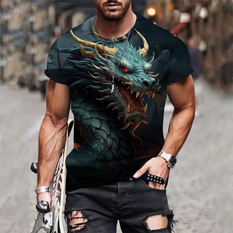 Men's 3D Tiger Pattern Short Sleeved Round Neck T-shirt, Breathable and Stylish, Suitable for Outdoor
