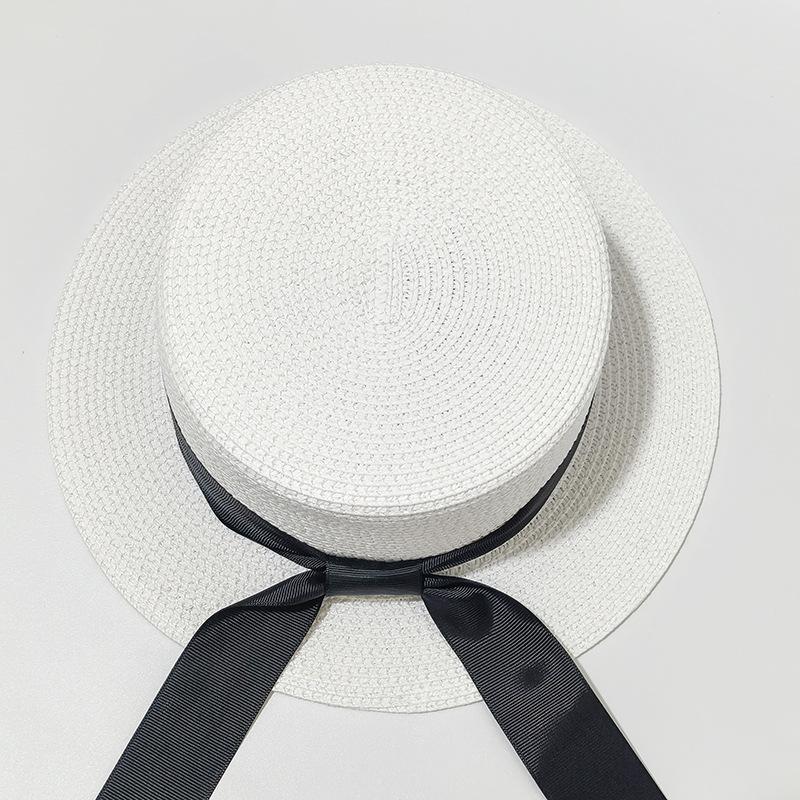 New summer straw hat encryption bow straw hat sun hat sun hat sun hat casual flat top hat versatile big eaves hat