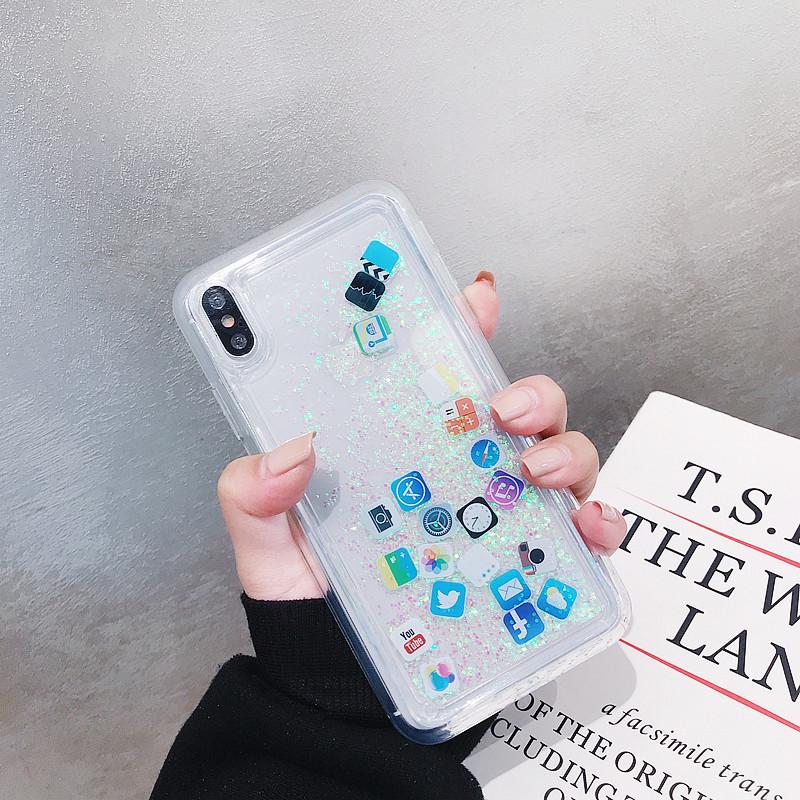 Cute App Icon Design Liquid Glitter Phone Case for iPhone 16 Pro 14 Pro Max 13 12 11 X XR XS Max SE 2020