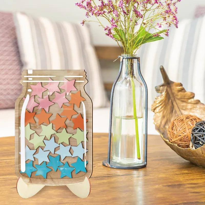 Colorful acrylic star reward jar with wooden frame - home encouragement sticker tool, suitable for positive reinforcement