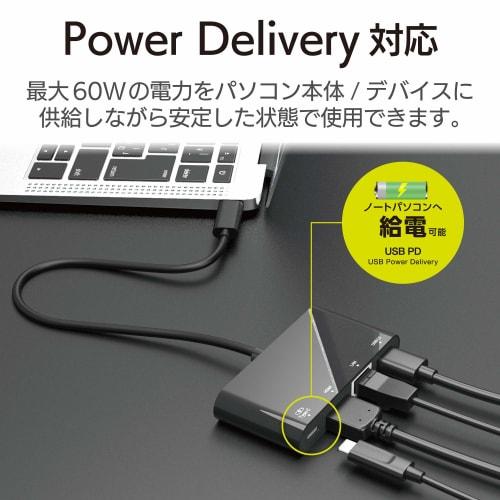 Elecom Type-C Docking Station C Hub PD Compatible Charging Type-C X 1/USB (3.0) X 1/HDMI X 1/LAN Port 30cm Cable Black DST-C09BK