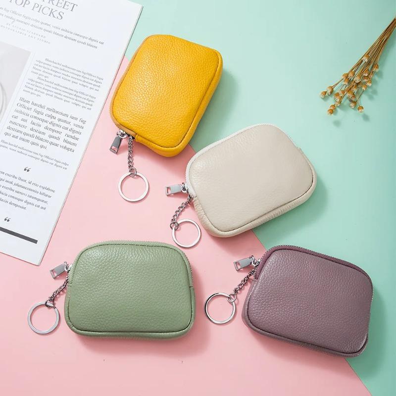 Women's Portable Lightweight Coin Purse & Mini Key Pouch - Simple Soft Leather Zippered Bag for Everyday Carry