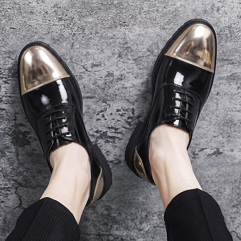 Men’s Derby Retro Black Gold Silver Leather Oxfords Dress Shoes Formal Office Business Shoes Tuxedo Wedding Shoes Plus Size