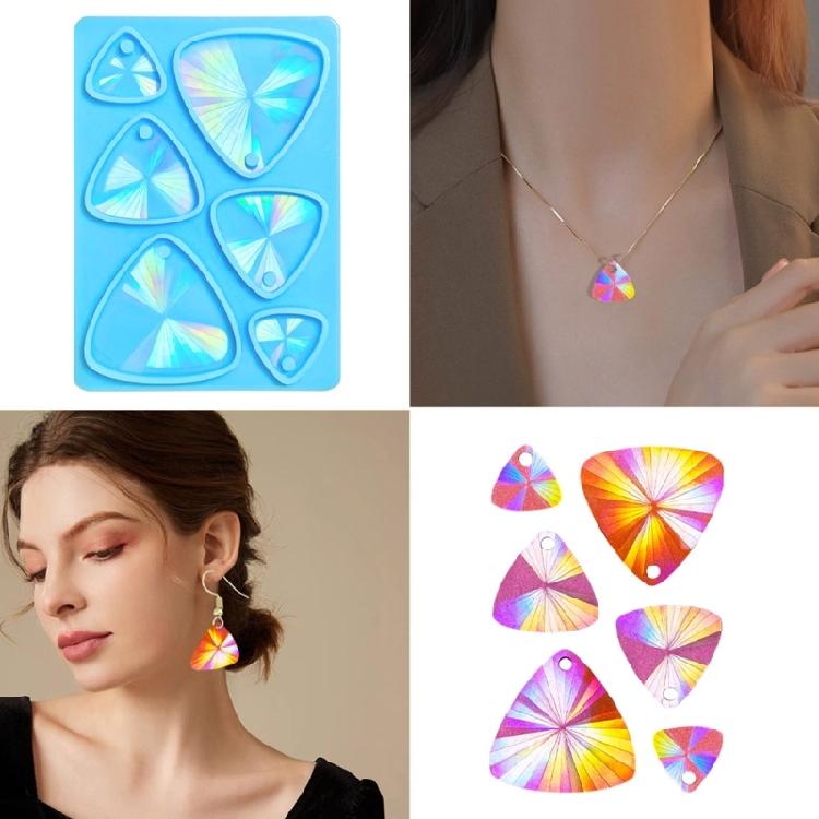 DIY Holographic Crystal Epoxy Resin Silicone Mold Triangle Earring Keychain DIY