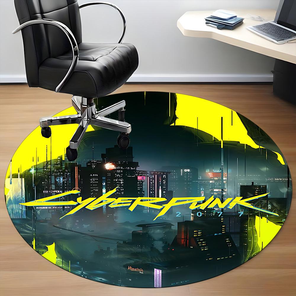 1pcCyberpunk Office Round Area Rug, Indoor Mat Suitable For Office, Under Office Chairs Bedroom Living Room Home Decor, Room Deco