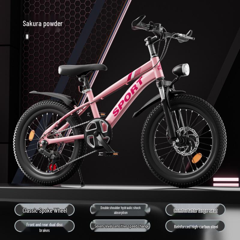 Kids' Mountain Bike: Dual-Speed, Double Disc Brake with Shock Absorption