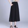 Women's Casual Black Elastic Waist A Line Midi Skirt With Pockets