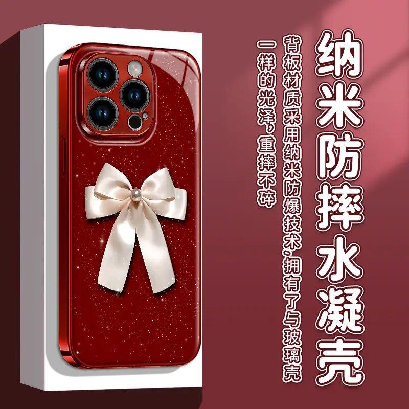 New Year's INS Wind Bow Electroplating Water Condensation Suitable for Apple 17 Mobile Phone Case iPhone16PROMAX Lady