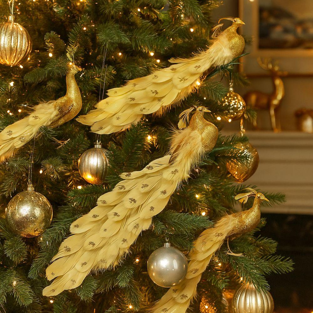 Colorful Artificial Christmas Peafowl Glitter Feather Simulation Peacock  Garden Decoration