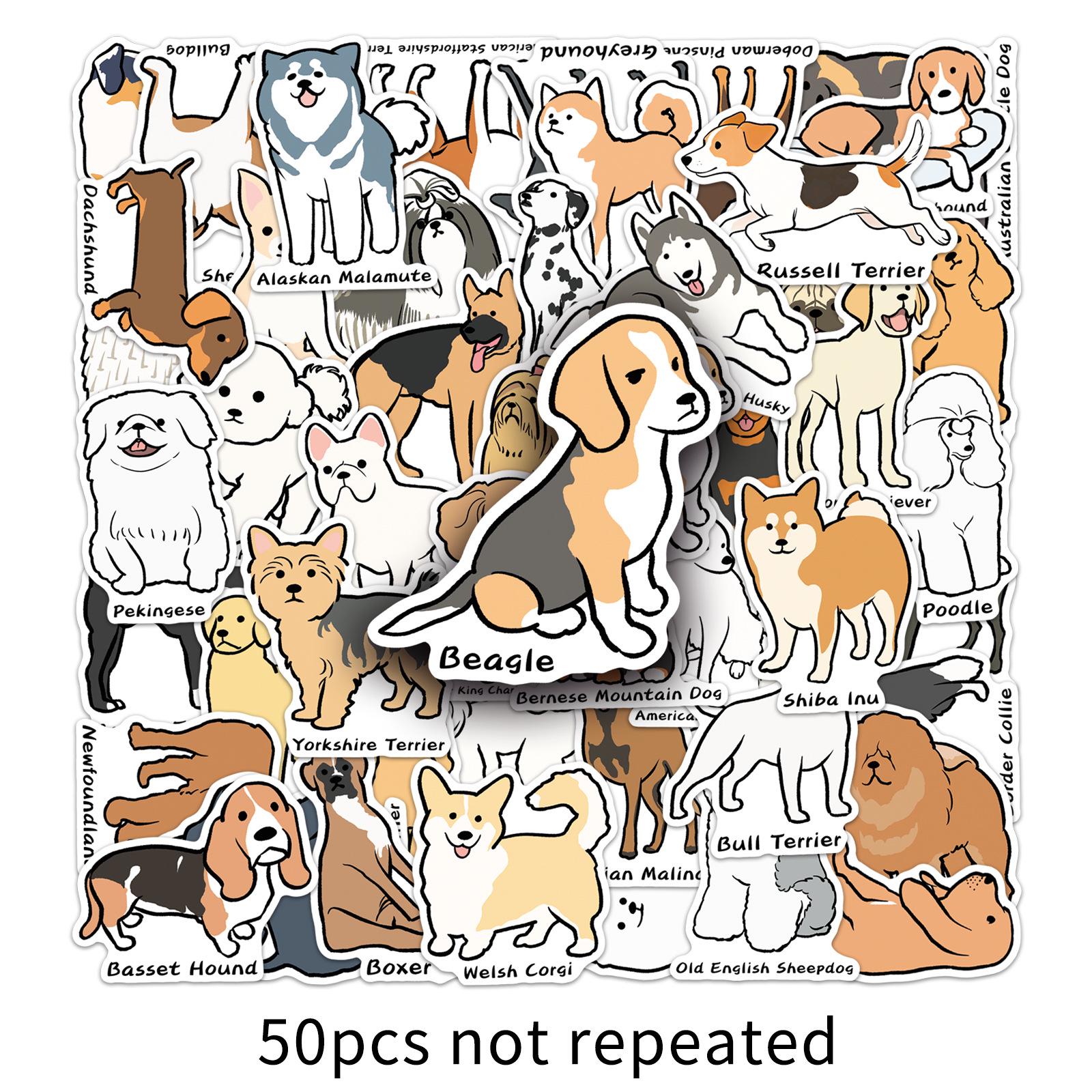 50 Cute Hand-Painted Cartoon Puppy Stickers for Journals, Suitcases, and Cups
