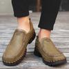 Men's Slip-On Casual Leather Shoes Wear-Resistant Anti-Skid Round Toe Loafers Thick Bottom Dress Footwear All Season