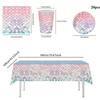 Mermaid Party Supplies Set with Plates Napkins Tablecloth Banner and Cupcake Toppers Perfect for Birthday Party Decorations