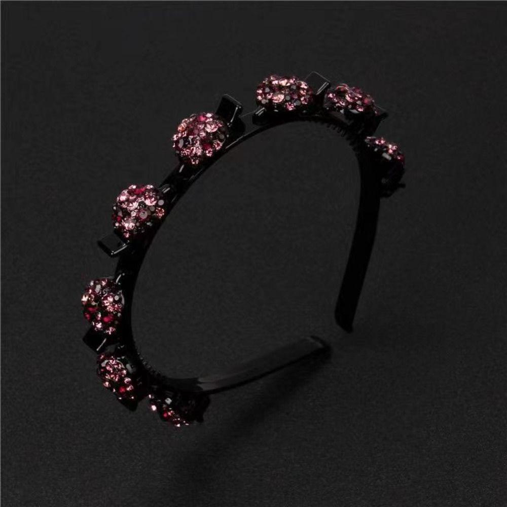 Sweet Hair Bands with Clips Elegant Shiny Hair Hoop Rhinestone Bangs Fixed Headband  Banquet