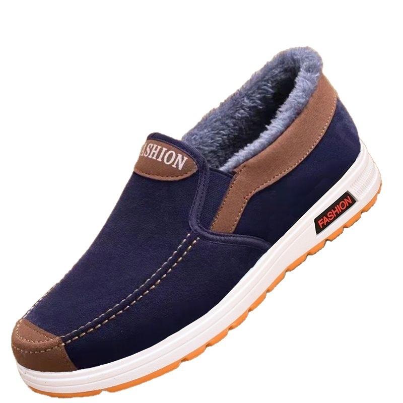 Men Old Beijing Cloth Shoes, High-top Thick Fleece Lined Casual Cotton-padded Shoes, Warm Comfortable Versatile Winter Shoes for Middle-aged & Elderly