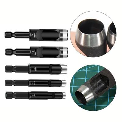 5pcs Leather Hole Punch Hollow Punch Hex Shank Hole Punching Tool 5/6/8/12/14mm DIY Belt Watch Punch Handmade Puncher Tool
