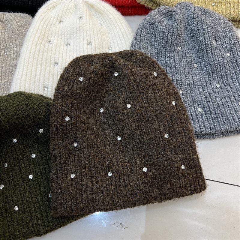 Full Rhinestone Heavy Industry Custom Drill Warm Wool Wool Hat Women's Autumn and Winter Versatile Double-layer Thickened Knitted Cold Hat Tide