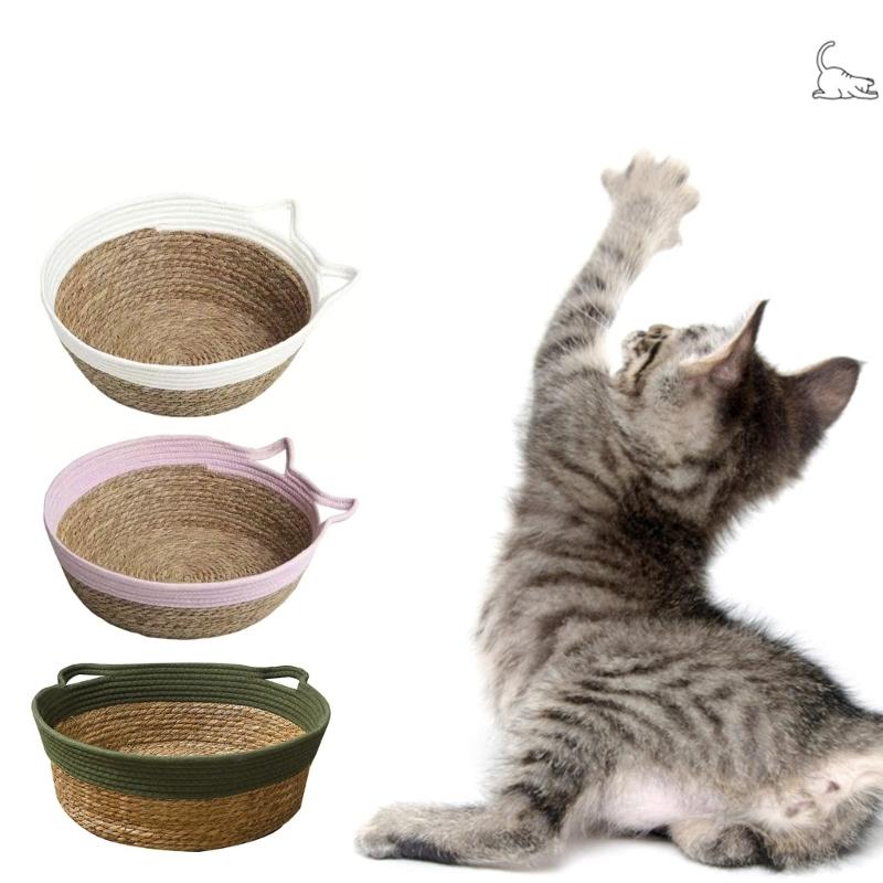 Natural Straw Cats House Resting Basket for Small Dog Cats Scratchproof Bulrush Bed Cats Furniture Pet Nest All Season