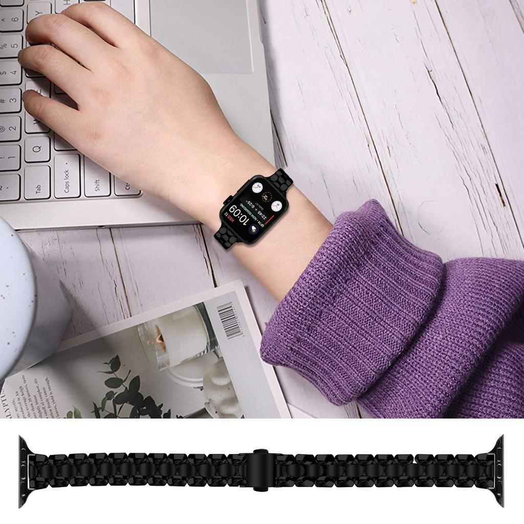 Metal Watch Band for Apple Watch Series 11 10 42mm/9 8 7 41mm/SE3 SE2 SE 6 5 4 40mm/3 2 1 38mm Pearl-Shape Stainless Steel Black Wrist Strap