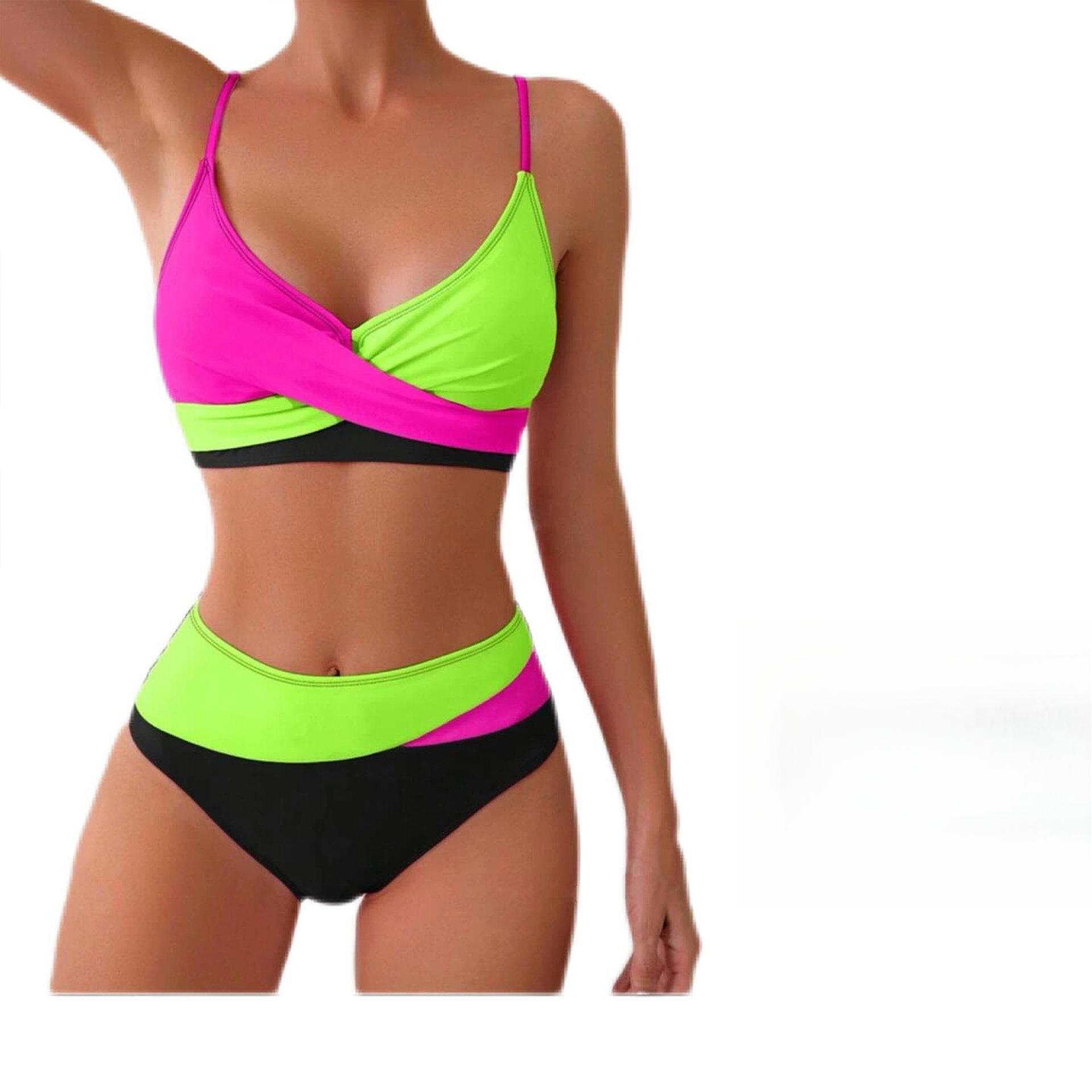 

Новый цельный бикини женский спортивный купальник с открытой спиной и принтом купальник пэчворк пляжная одежда XL флуоресцентный зеленый