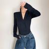 Sexy Blazer Collar Double-breasted Jumpsuit Slim Fit Black Outerwear Women
