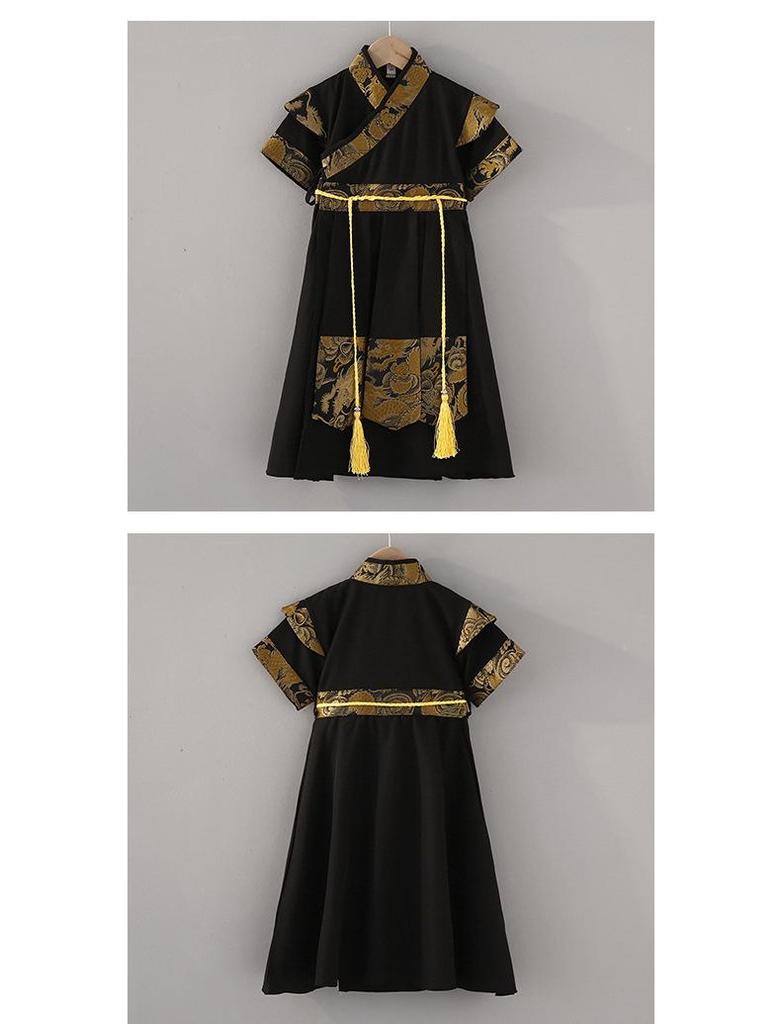 Boys' Summer Tang Suit: Short Sleeve Hanfu Long Shirt, Chinese Style Knight Robe for Kids