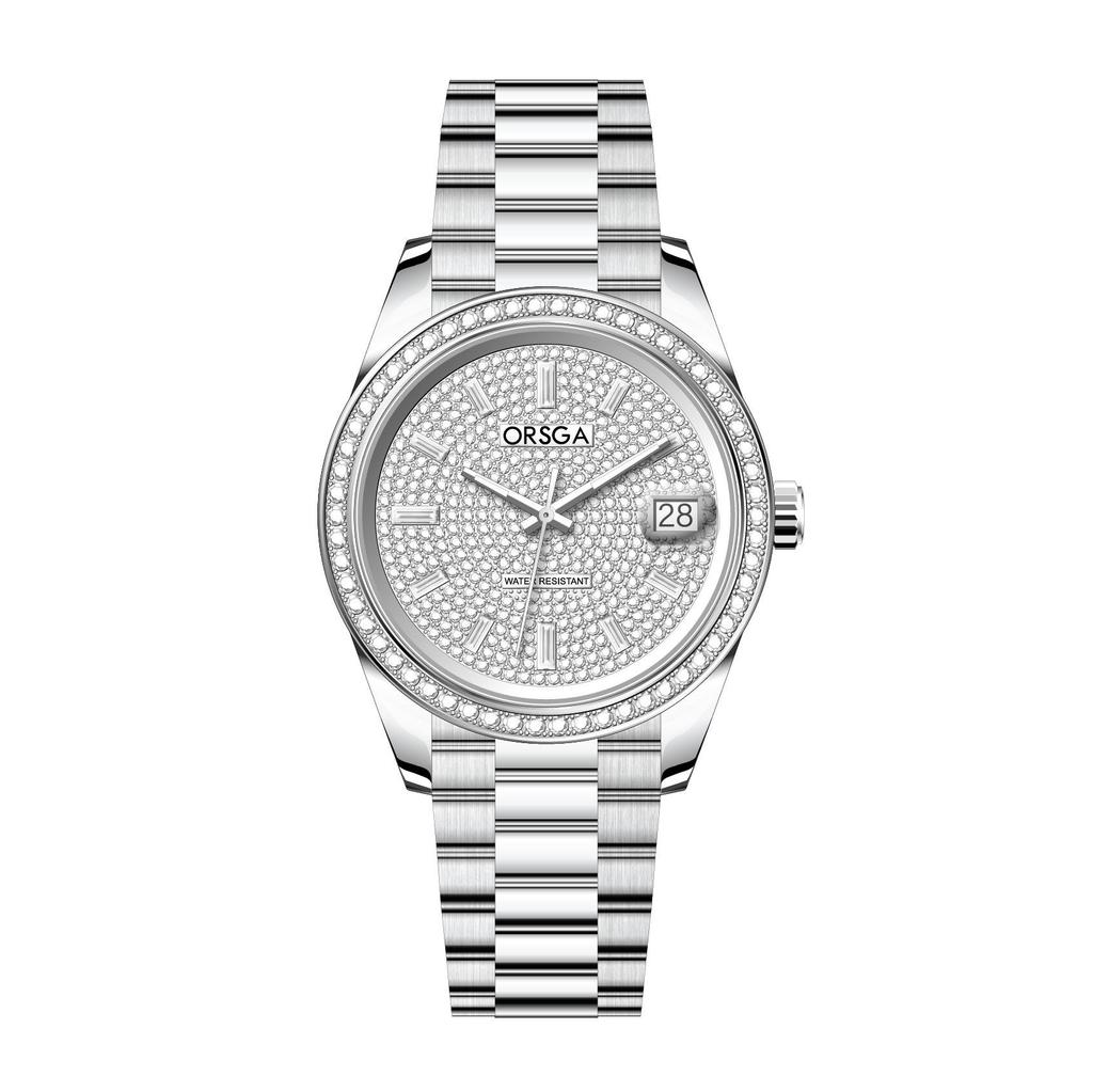 ORSGA Men's Luxury Quartz Watch with Star Design and Colored Diamond Accents