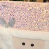 Christmas Chair Cover Santa Snowman Reindeer Chair Back Cover Pink Sequined Chair Slipcover for Dining Room Kitchen Hotel Party Decor