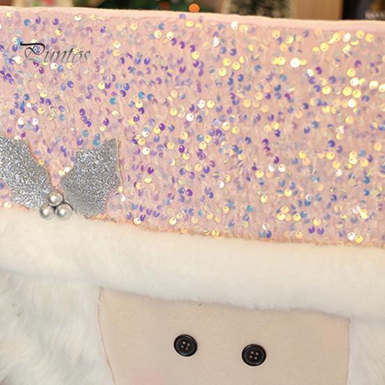 Christmas Chair Cover Santa Snowman Reindeer Chair Back Cover Pink Sequined Chair Slipcover for Dining Room Kitchen Hotel Party Decor
