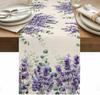 Spring Lavender Eucalyptus Leaves Linen Table Runner Party Decor Watercolor Floral Plant Dining Table Runners Wedding Decoration