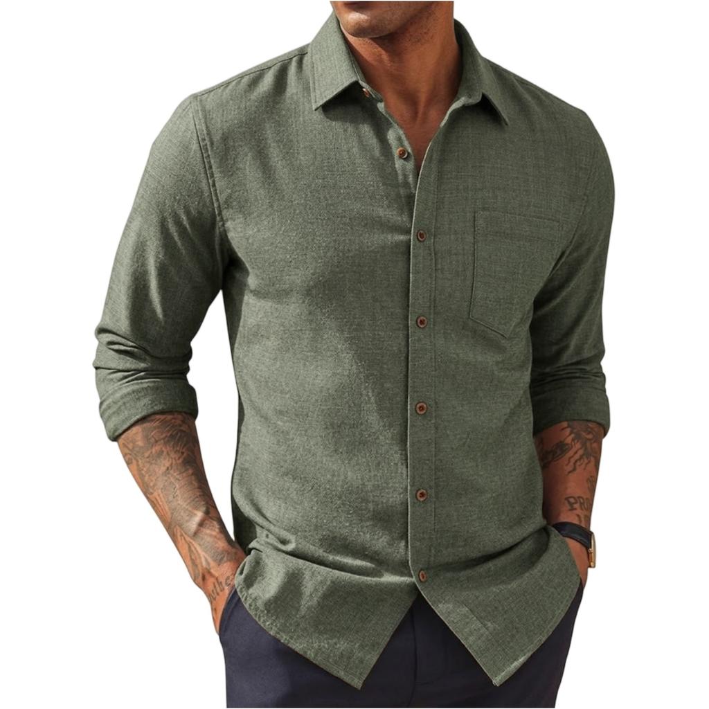 Men Long Sleeve Button Down Shirt Classic Fit Spread Collar Chest Pocket Suitable for Business Casual Wear