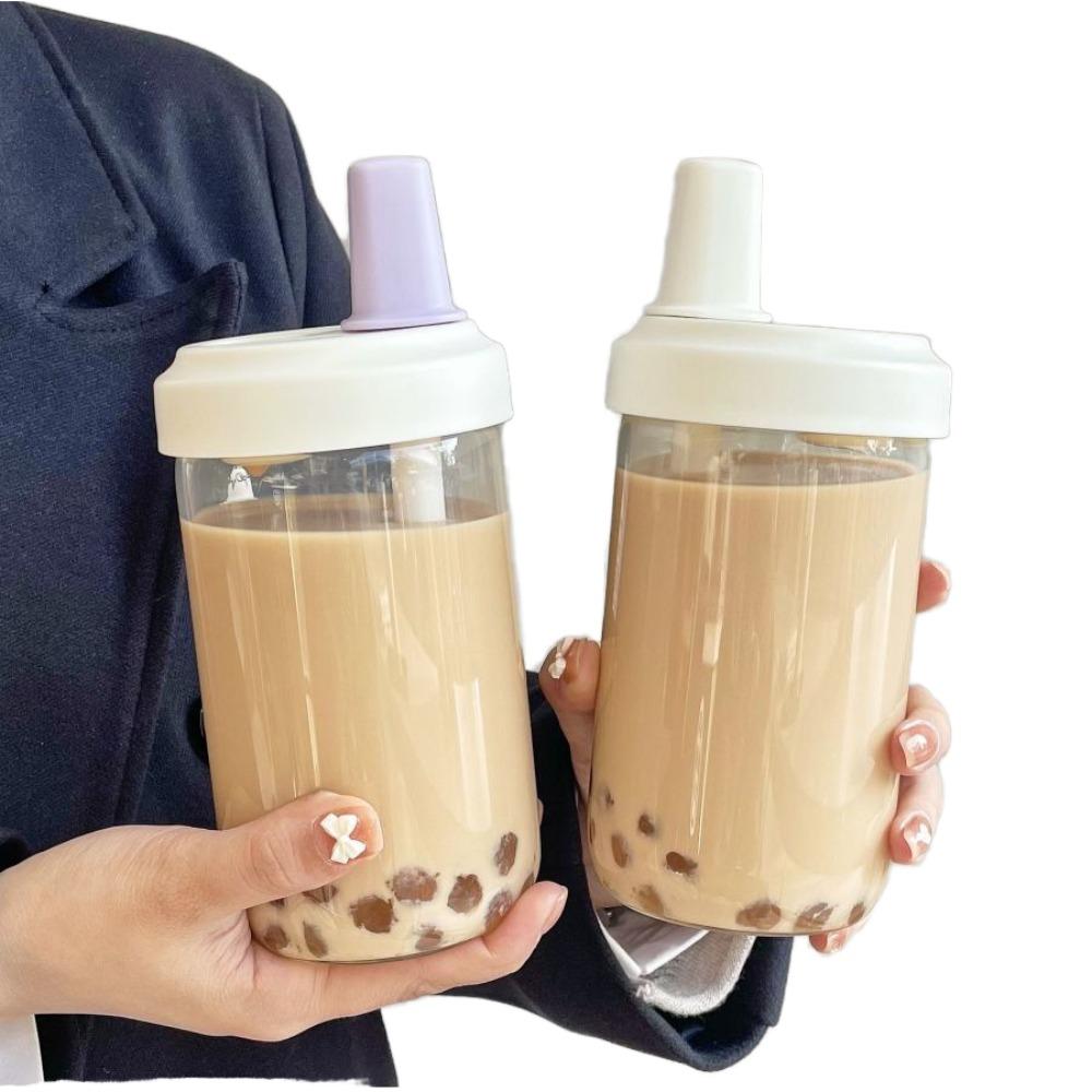 Botellas de Agua de 500/850ml Taza con Pajita Jugo Leche Taza de Plástico con Tapa Pajita Tazas para Té de Burbujas Café Gran Capacidad Artículos para Beber