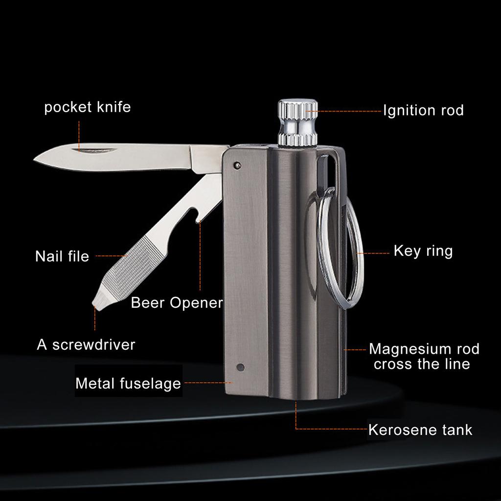 Outdoor Portable Lighter Bottle Keychain With Containing Cotton Core
