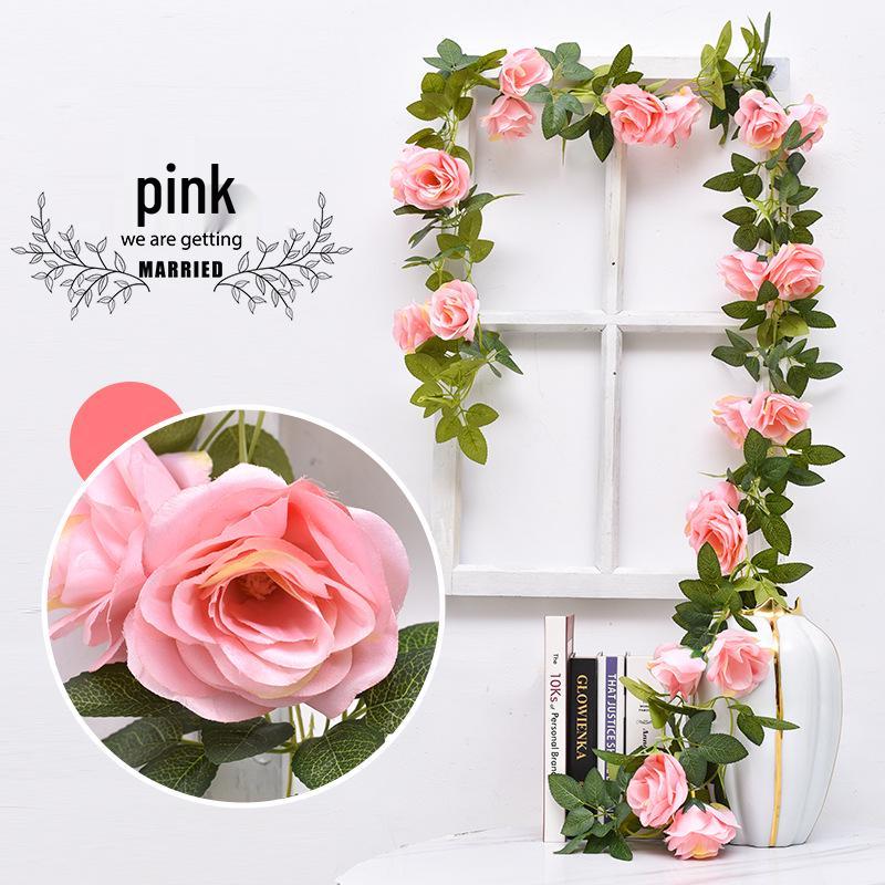 Artificial Rose Vine Ceiling Decor with Rattan for Living Room and AC Pipe Cover