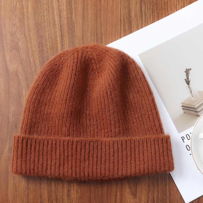 100%Merino Wool Beanies For Women&Men Winter Warm Soft Solid Knitted Thick Skullies Cap Flipped Heap Pullover Cap Ski Bonnet