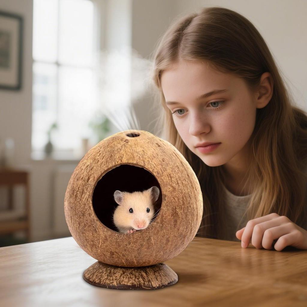 Safe Hamster Hideout Hut Pet Chew Toy Semi-closed Guinea-pig Nest Small Pet Coconut Cages Toy for Hedgehog Gerbil