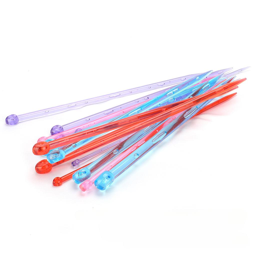 14pcs/set Candy-Colored Plastic Crystal Knitting Needles Weaving Tools Crochet Needles DIY Scarf Sweater Needlework Set