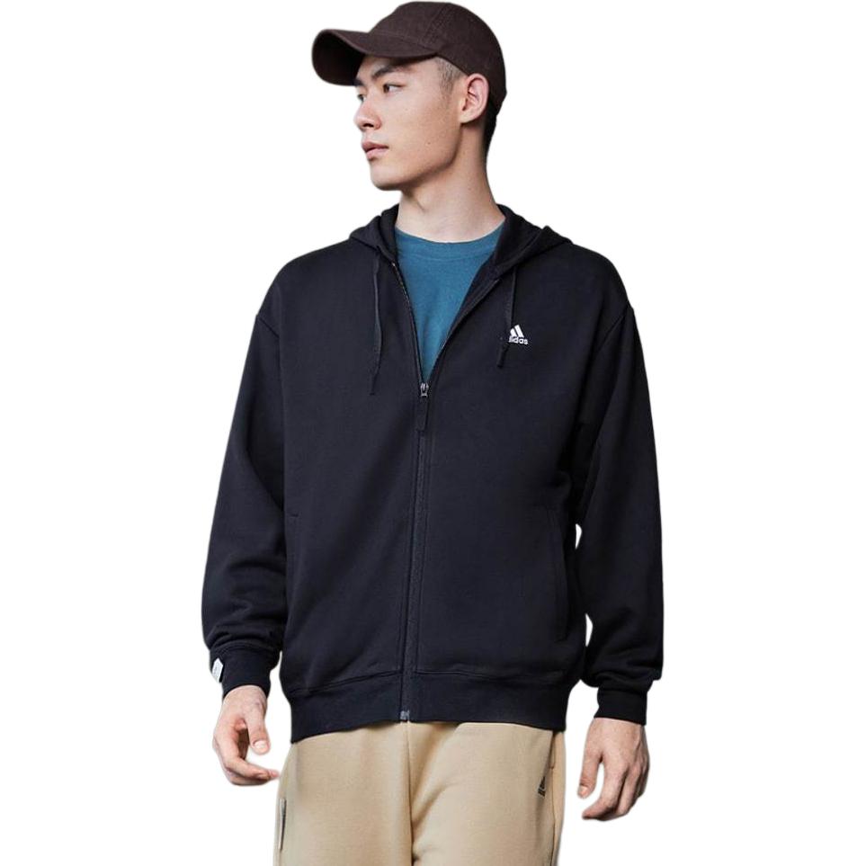 Adidas Hooded Zipper Fleece Thick Sports Casual Jacket Unisex Jacket Black IV7607