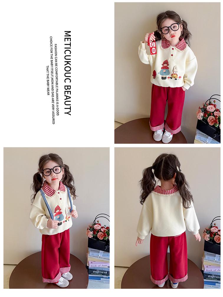Girls' Cartoon Two-Piece Sweatshirt Set - 2025 Spring/Autumn Fashion, Fake Layered Style Casual Outfit