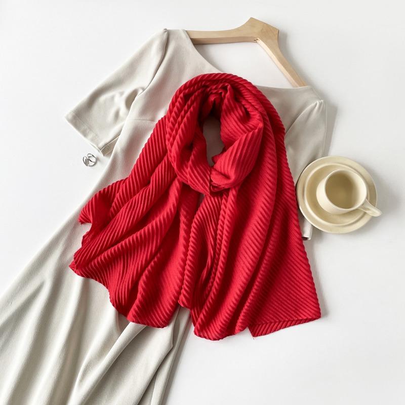 Solid Color Imitation Cotton and Linen Silk Scarf Pleated Women 180 * 90 Square Scarf Imitation Silk Scarf Headscarf
