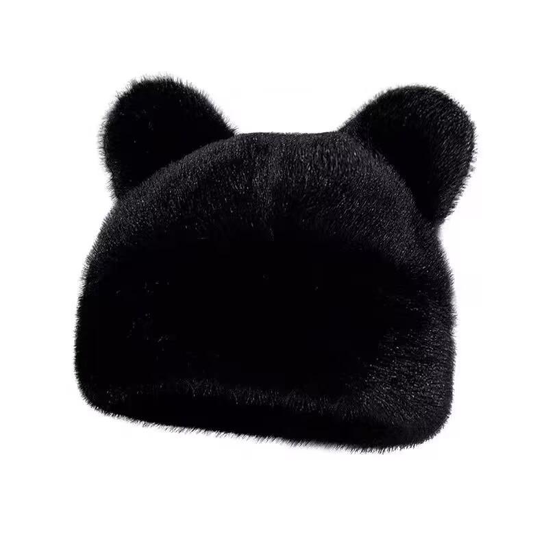 2023 Korean Style Waterproof Mink Bear Hat with Cat Ears - Warm Spring/Autumn Fashion for Women