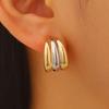 Plated Hoop Earrings for Women Triple Hoop Illusion Stud Earrings C-Shaped Multi-Layered Earrings for Wedding Prom Events
