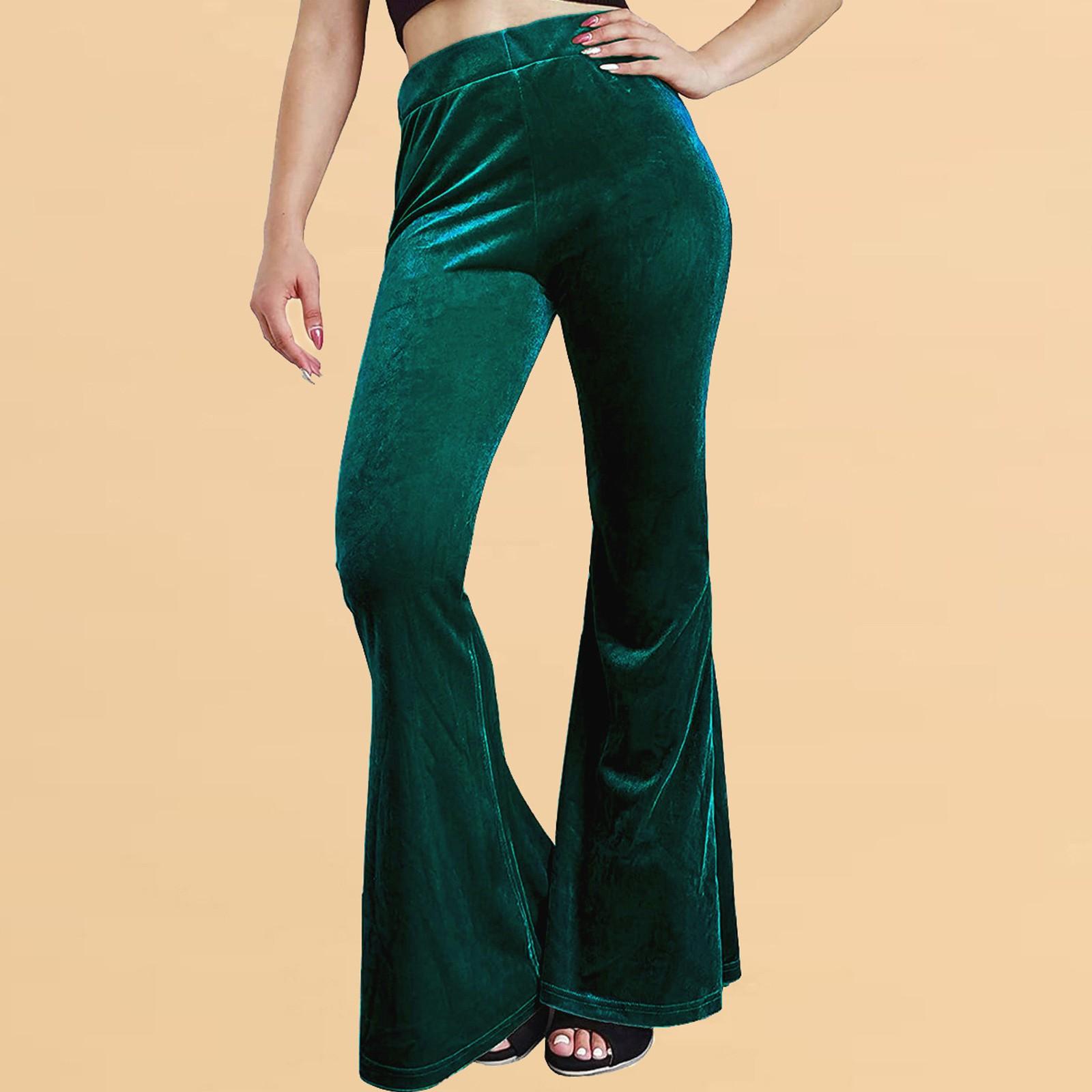 

Women s Ladies Gold Velvet Trousers Straight Trousers Elastic Waist Casual Pants XXXL зелений