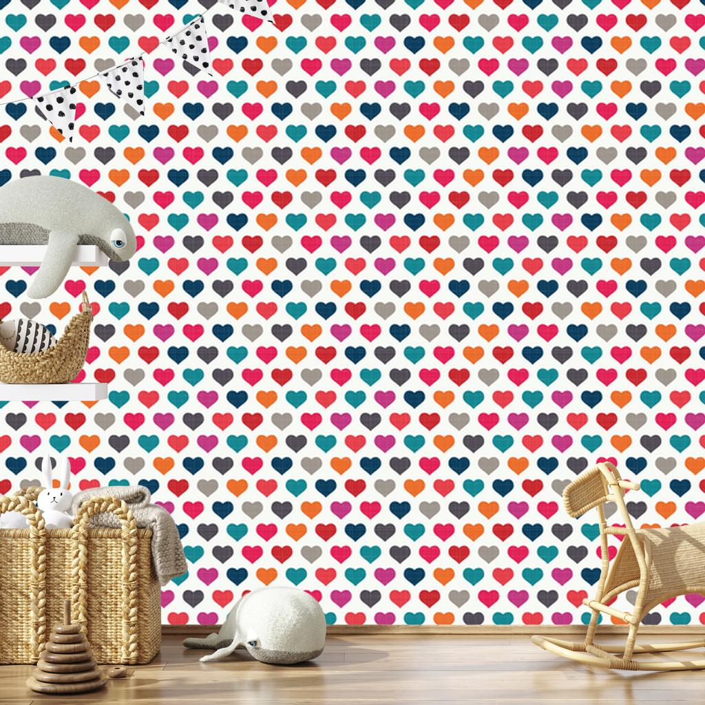 Colorful hearts wallpaper in retro style for living room and bedroom 50x1000