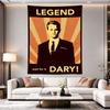 Legend Dary orange retro sunburst poster showing Barney Stinson in a suit silhouette, LEGEND wait for it DARY type in cream and, Wall Hanging